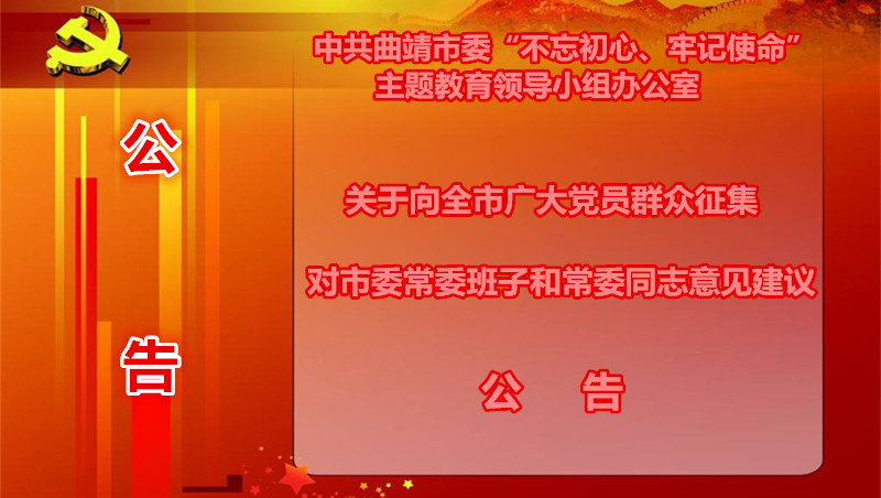 关于向全市广大党员群众征集对市委常委班子和常委同志意见建议的公告