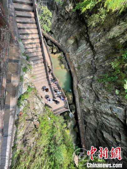 图为尼珠河景区的峡谷栈道。　缪超 摄